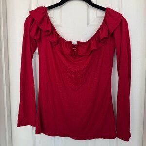 NWOT Aeropostale Aero Seriously Soft Off-the-Shoulder Ruffle Top w/ Notch Red, L